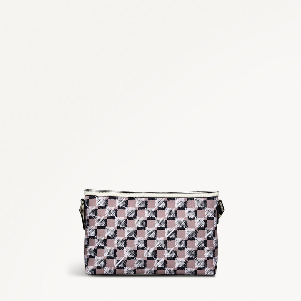 Addison Check Fabric Medium Ziptop Cross Body Bag in Latte - 111743