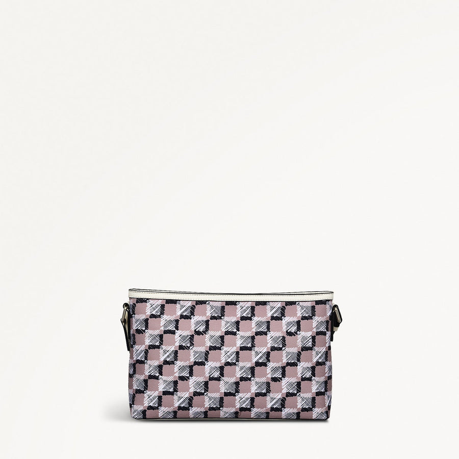 Addison Check Fabric Medium Ziptop Cross Body Bag in Latte - 111743