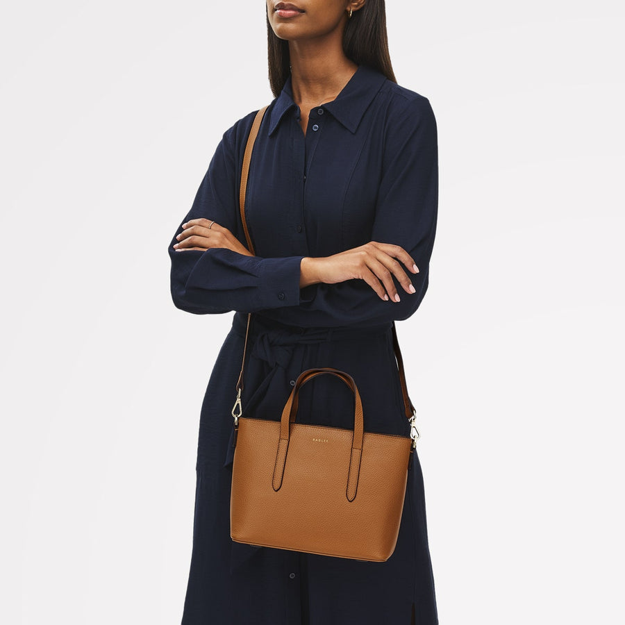 Silk Street Leather Small Open Top Multiway Bag in Caramel - 111825