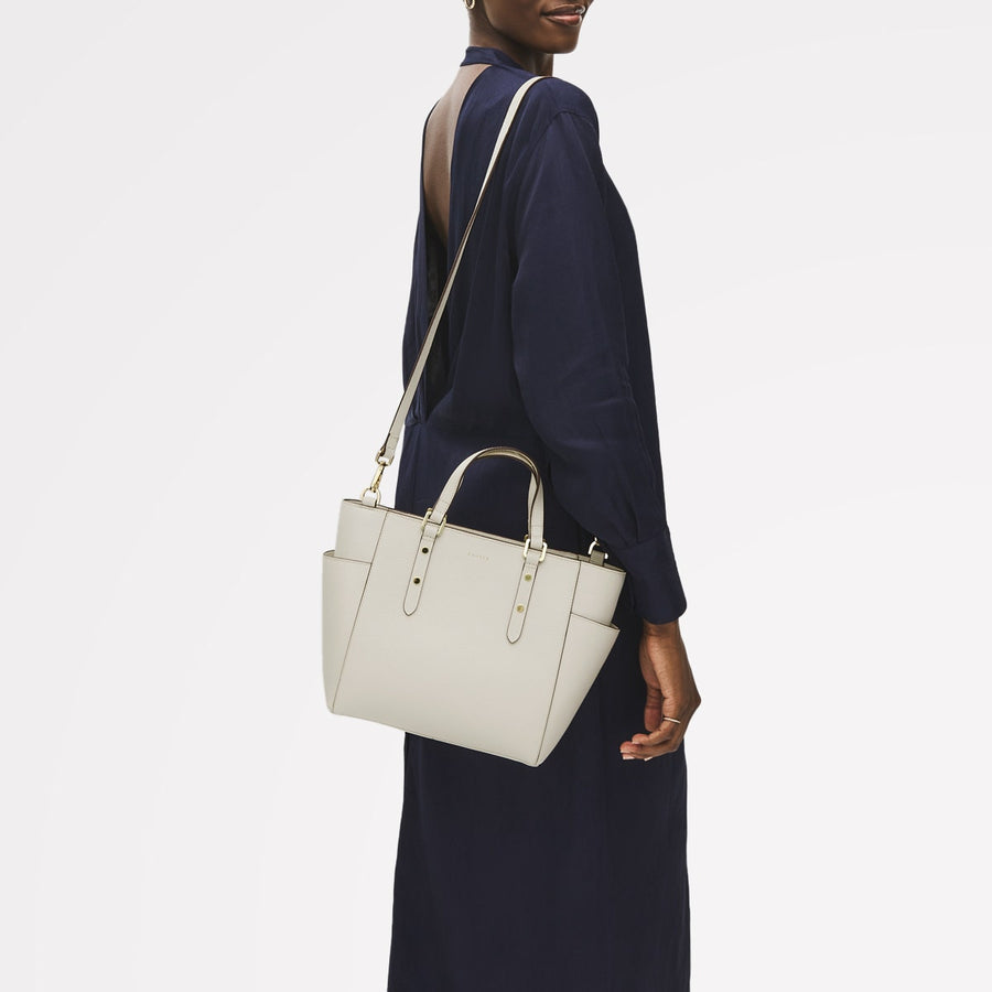 Silk Street Leather Medium Ziptop Multiway Bag in Chalk - 111827