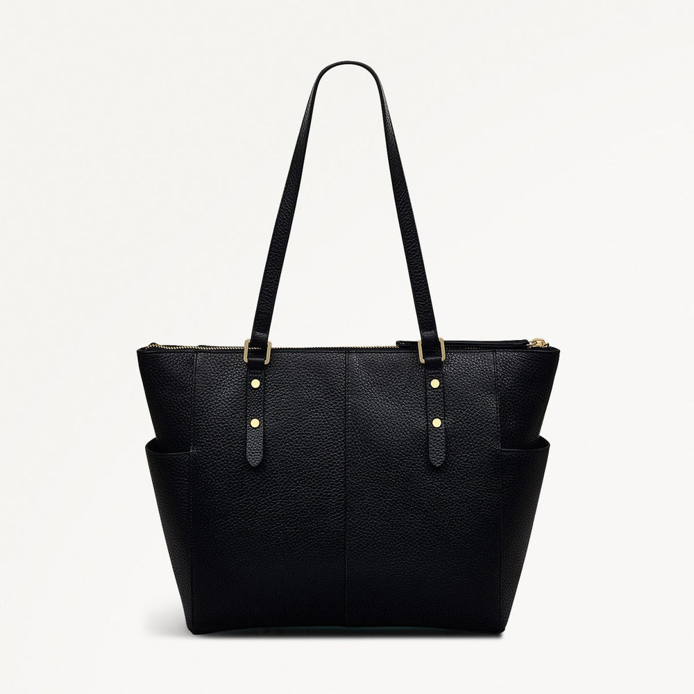 Silk Street Leather Large Ziptop Shoulder Bag in Black - 111829