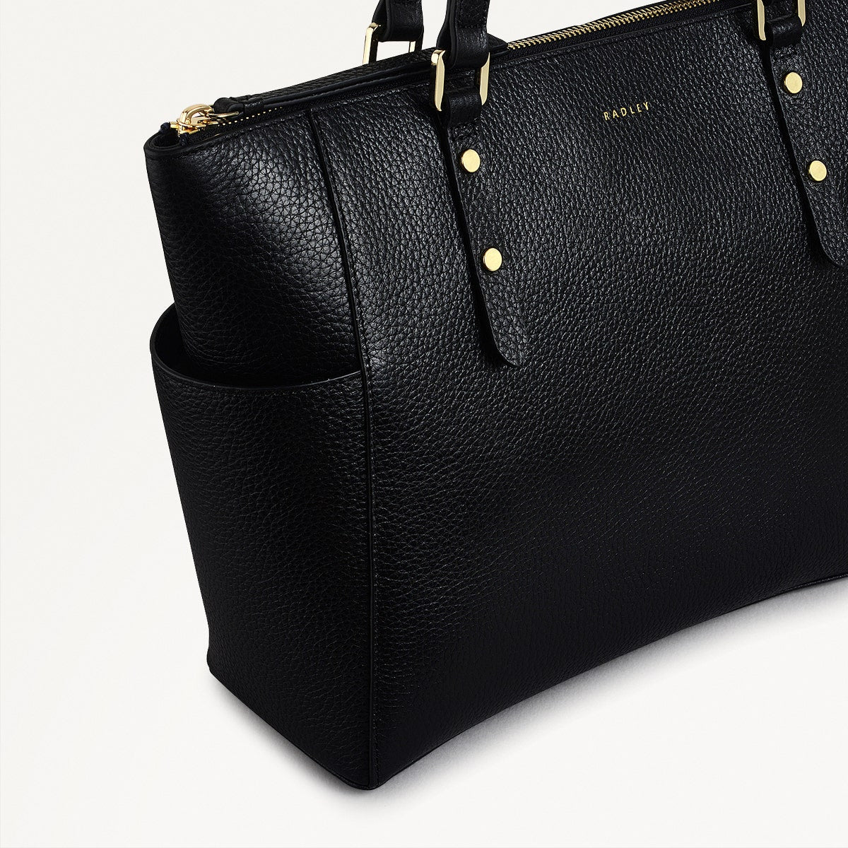 Silk Street Leather Large Ziptop Shoulder Bag in Black - 111829