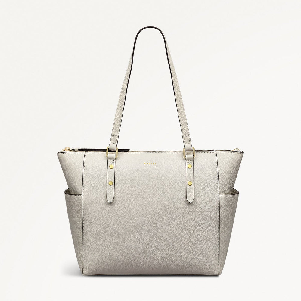 Silk Street Leather Large Ziptop Shoulder Bag in Chalk - 111830