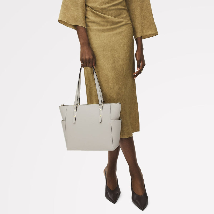 Silk Street Leather Large Ziptop Shoulder Bag in Chalk - 111830