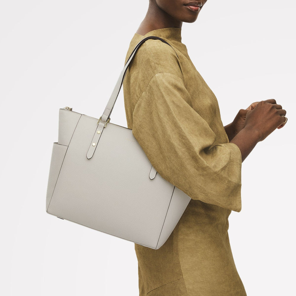 Silk Street Leather Large Ziptop Shoulder Bag in Chalk - 111830