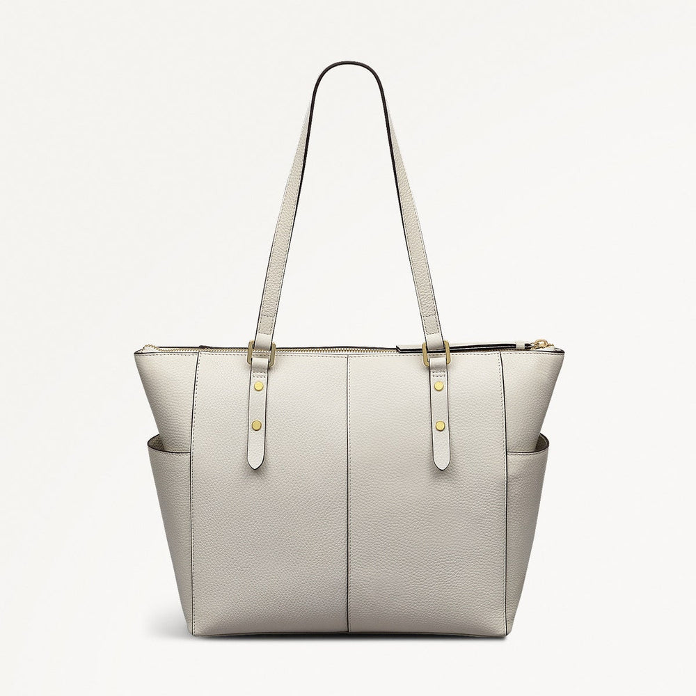 Silk Street Leather Large Ziptop Shoulder Bag in Chalk - 111830