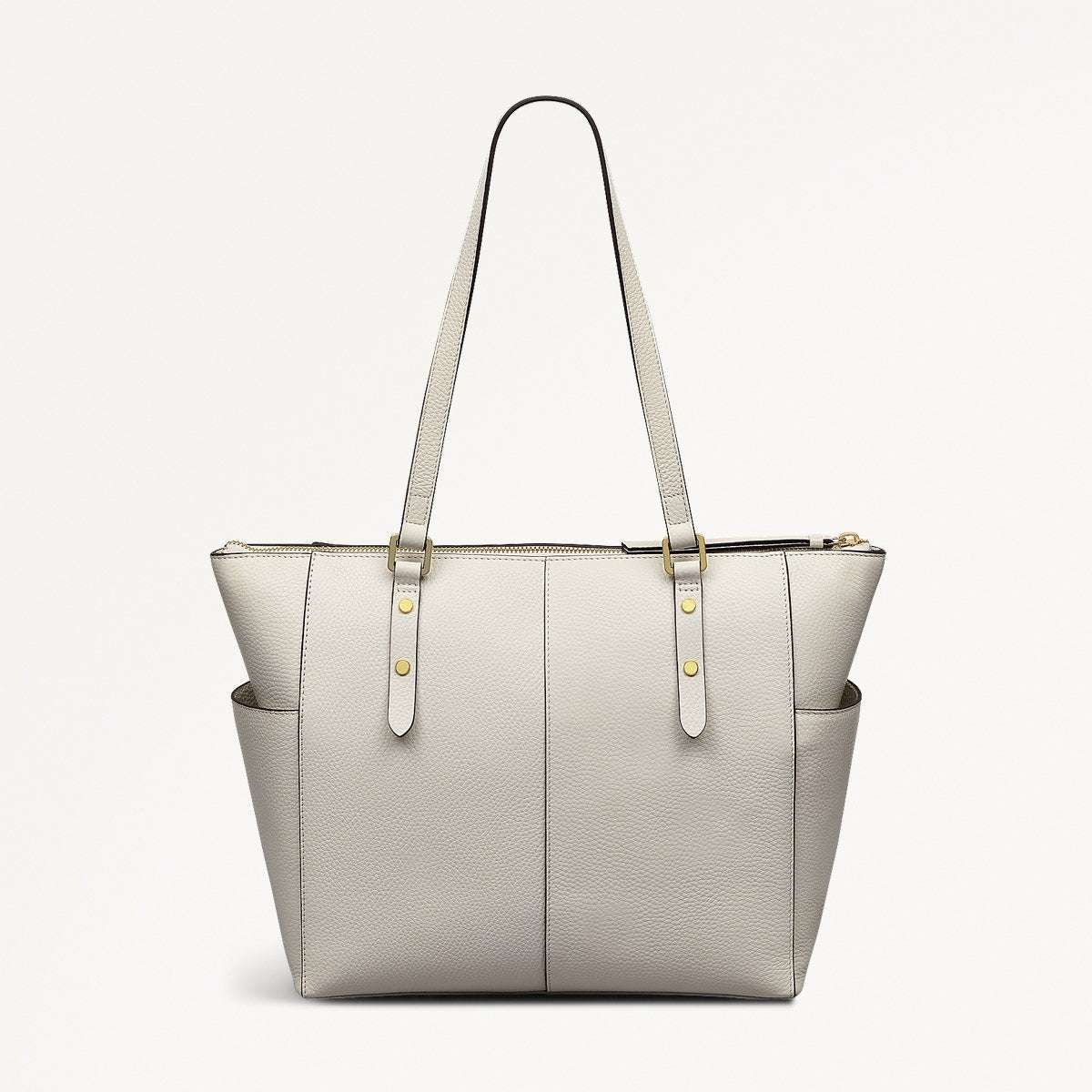 Silk Street Leather Large Ziptop Shoulder Bag in Chalk - 111830