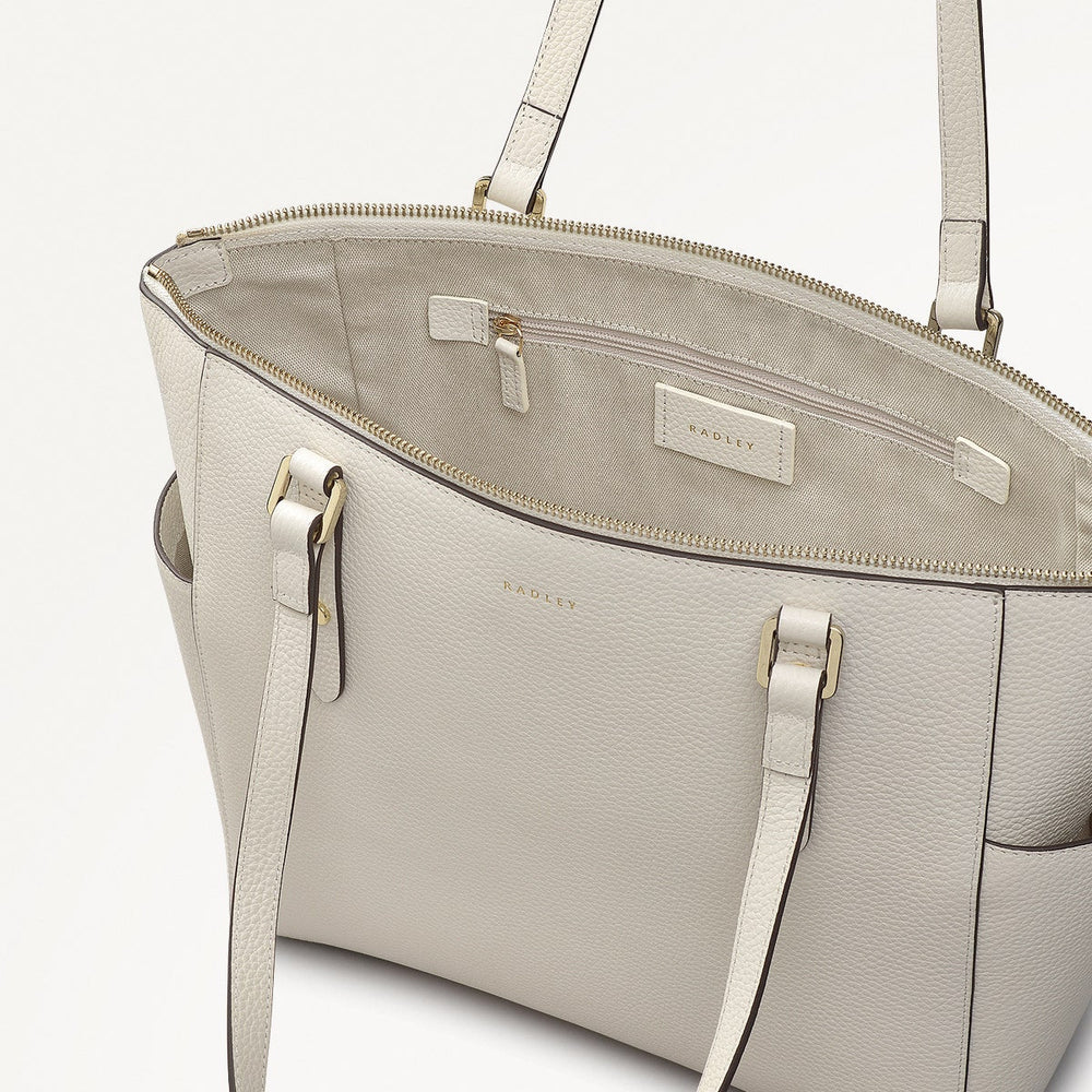 Silk Street Leather Large Ziptop Shoulder Bag in Chalk - 111830