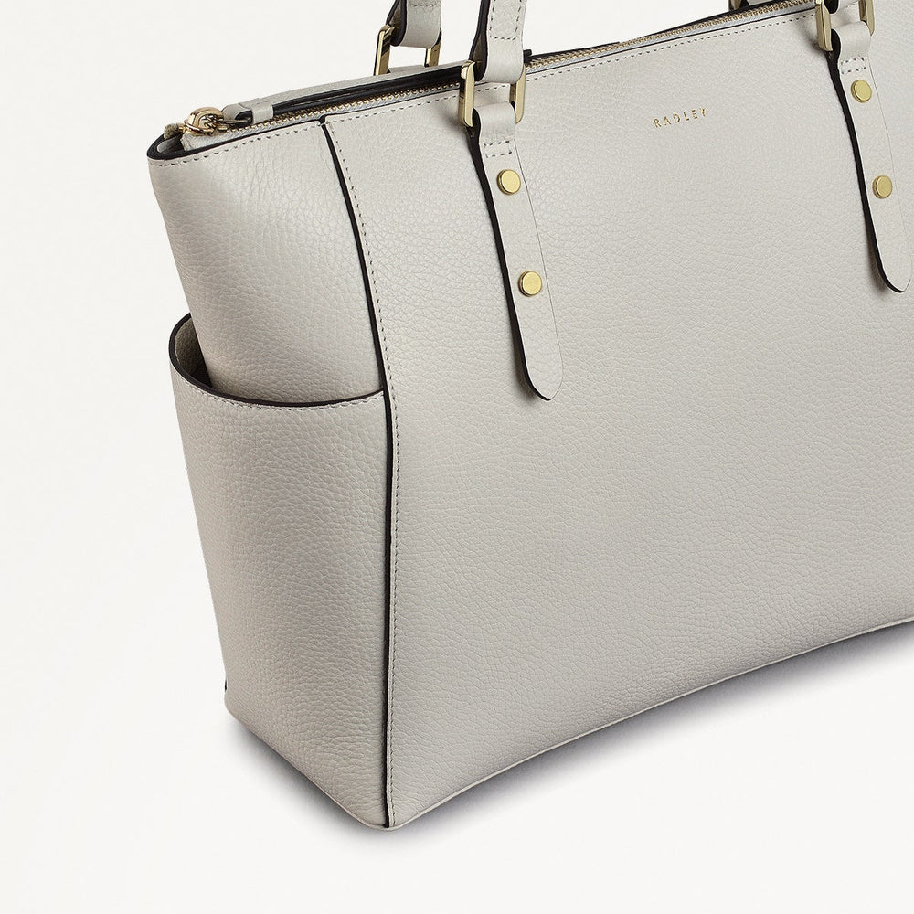 Silk Street Leather Large Ziptop Shoulder Bag in Chalk - 111830