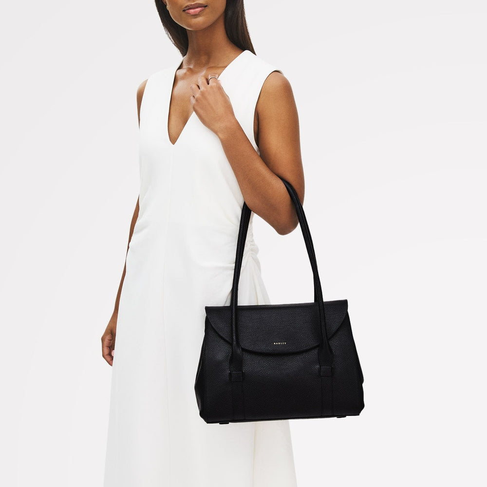 Briar Hill Leather Medium Flapover Shoulder Bag in Black - 111832