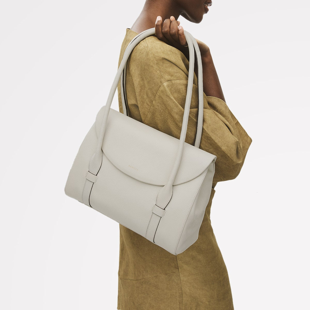 Briar Hill Leather Medium Flapover Shoulder Bag in Chalk - 111833