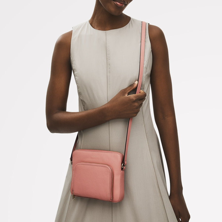 Redford Close Leather Small Ziptop Cross Body Bag in Sienna Pink - 111837