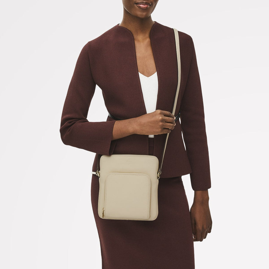 Redford Close Leather Medium Ziptop Cross Body Bag in Chalk - 111840