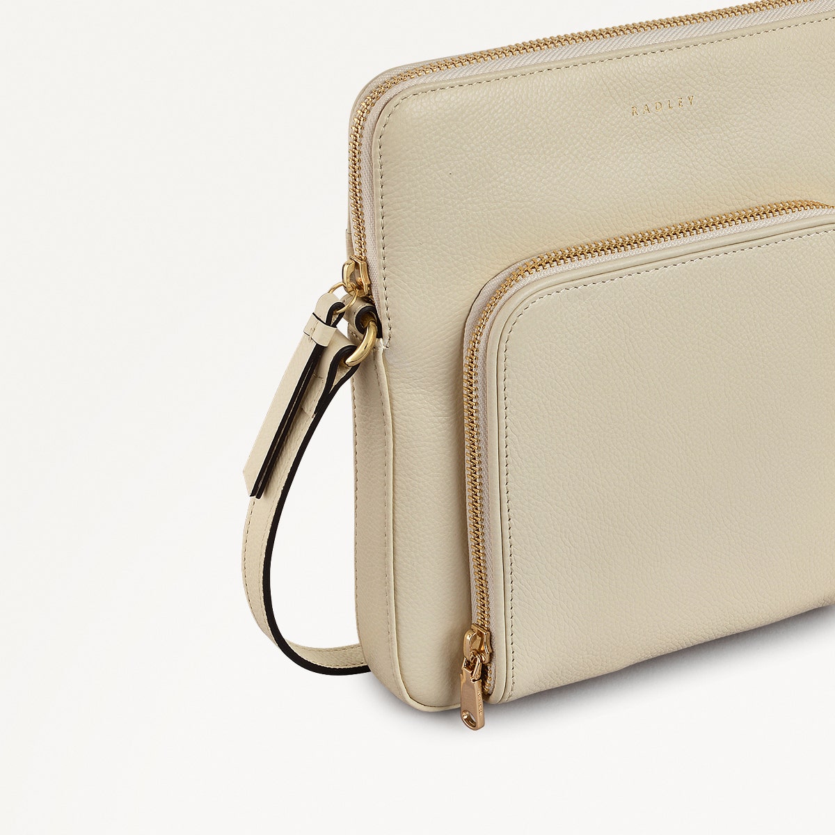 Redford Close Leather Medium Ziptop Cross Body Bag in Chalk - 111840