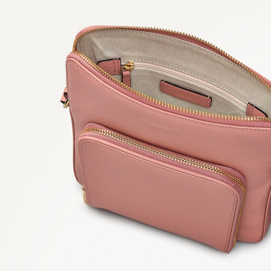 Redford Close Leather Medium Ziptop Cross Body Bag in Sienna Pink - 111841