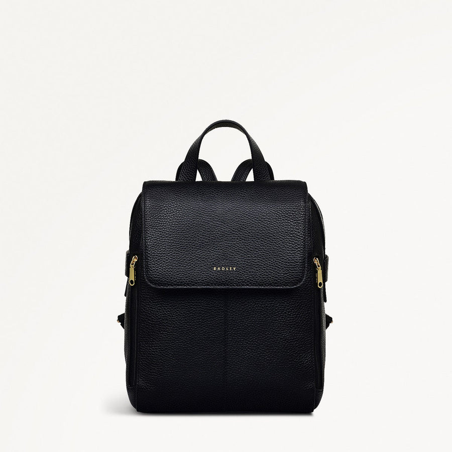 Lorne Close Leather Medium Flapover Backpack in Black - 111842