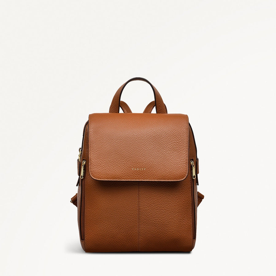 Lorne Close Leather Medium Flapover Backpack in Indus Tan - 111843