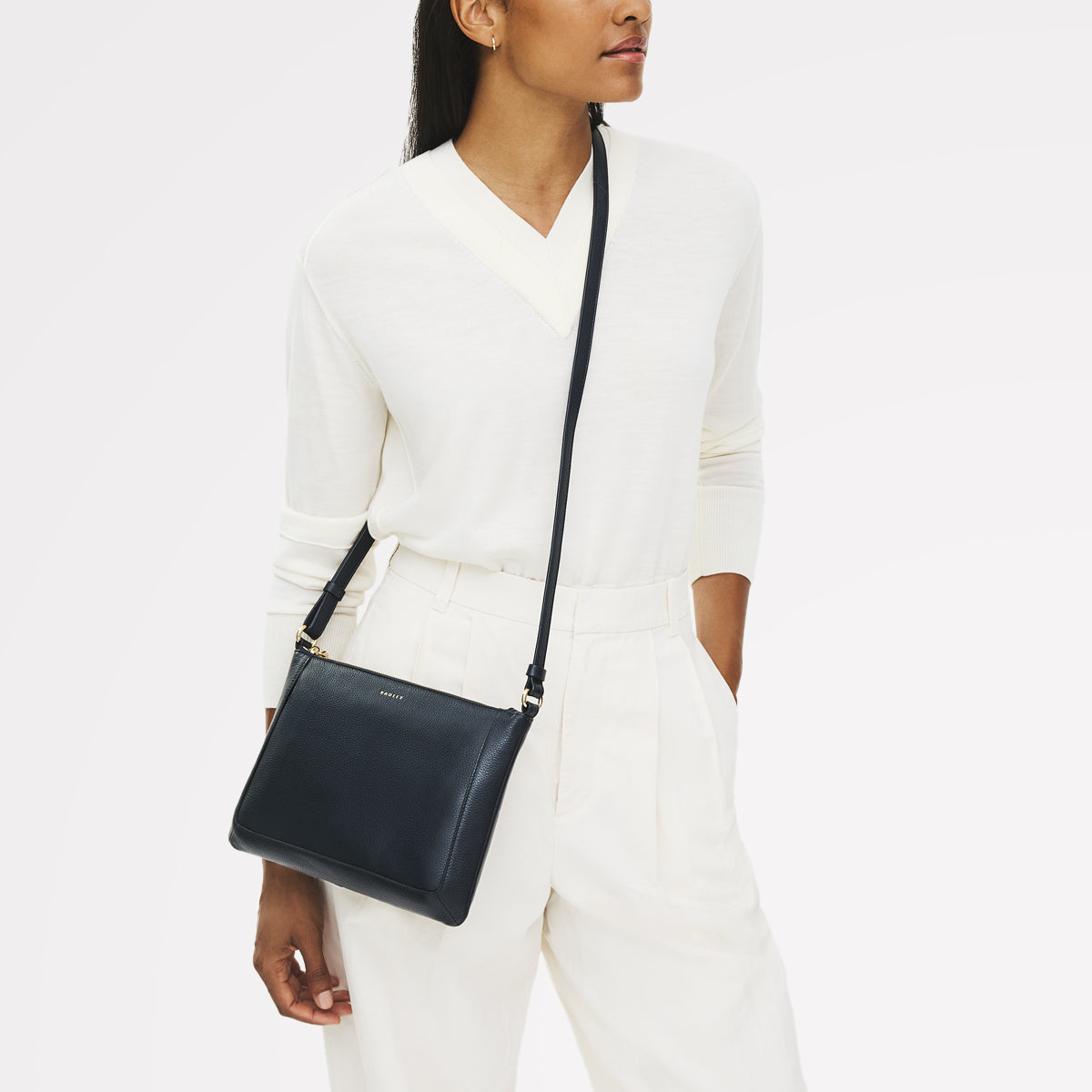 Kew Way Leather Small Ziptop Cross Body Bag in Ink - 111882