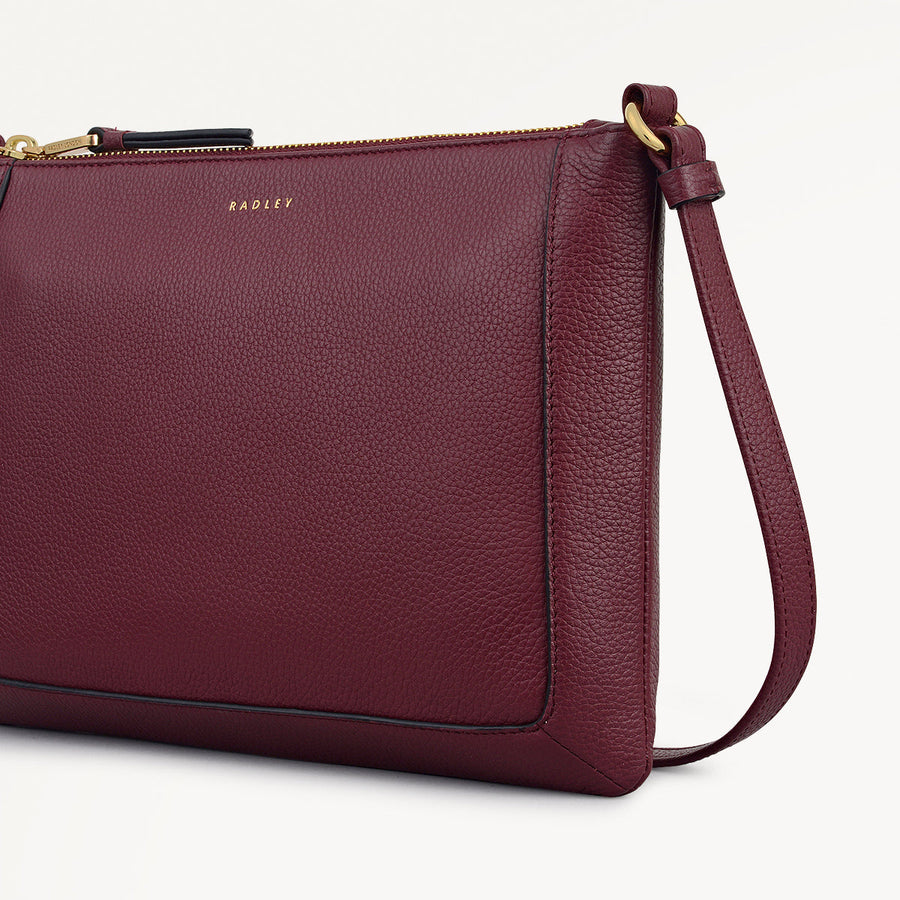 Kew Way Leather Small Ziptop Cross Body Bag in Merlot - 111883