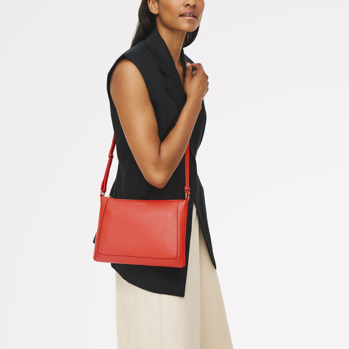 Kew Way Leather Small Ziptop Cross Body Bag in Luscious Red - 111884