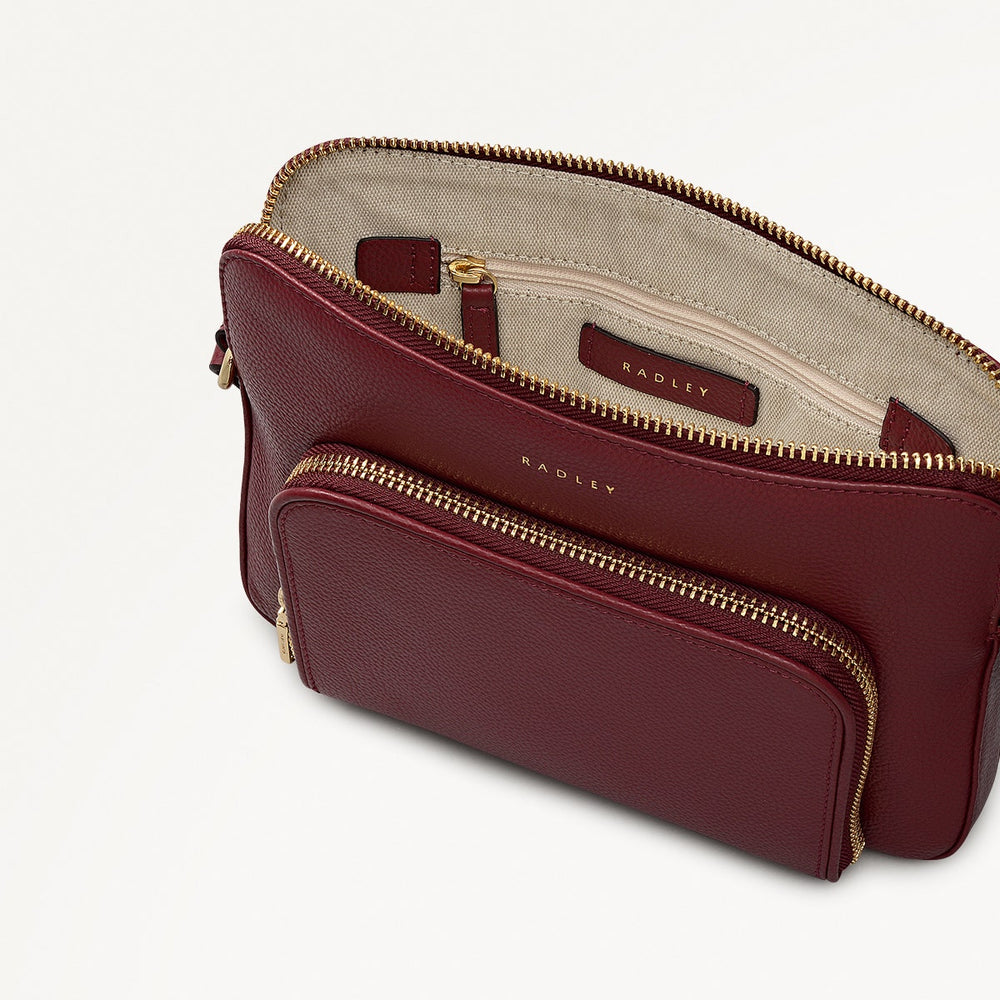 Redford Close Leather Small Ziptop Cross Body Bag in Merlot - 111899