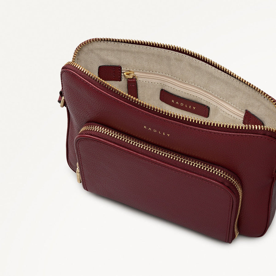 Redford Close Leather Small Ziptop Cross Body Bag in Merlot - 111899