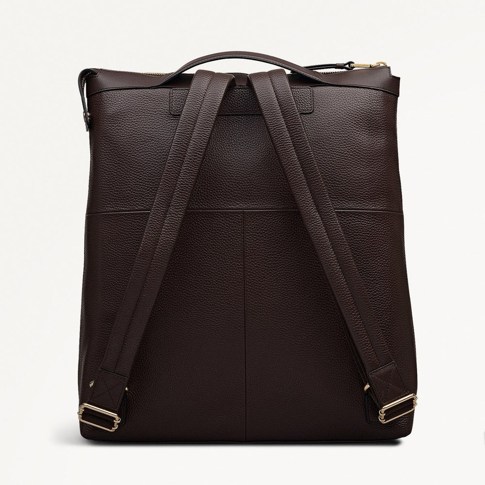 Alba Place Leather Large Ziptop Backpack in Dark Oak - 111903