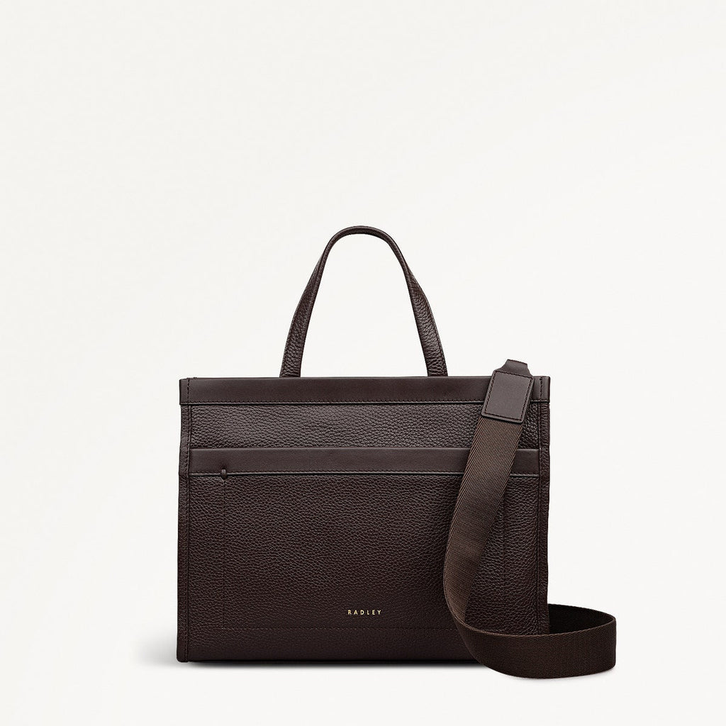 Alba Place Leather Small Ziptop Grab Bag in Dark Oak - 111908