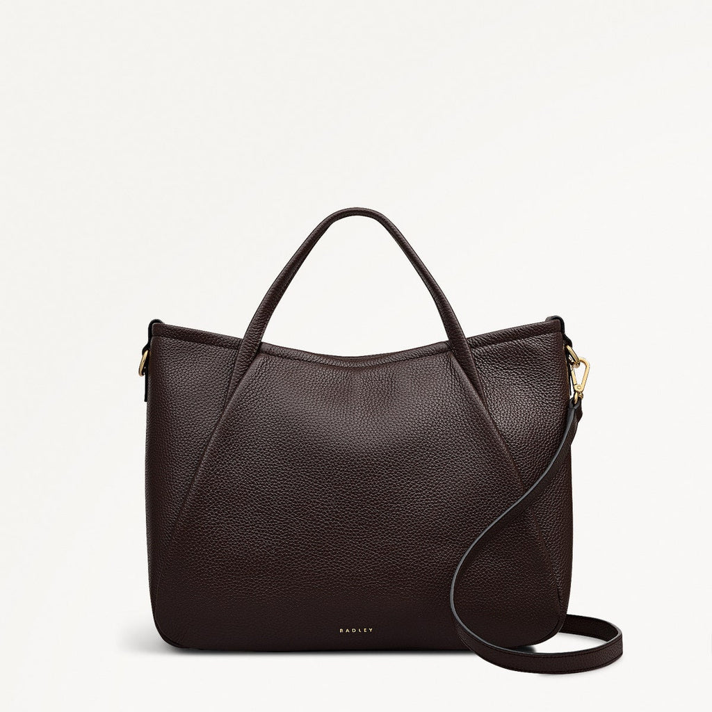 Eastney Street Leather Medium Ziptop Grab Bag in Dark Oak - 111912