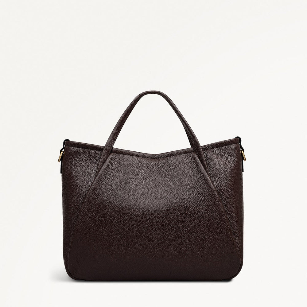 Eastney Street Leather Medium Ziptop Grab Bag in Dark Oak - 111912