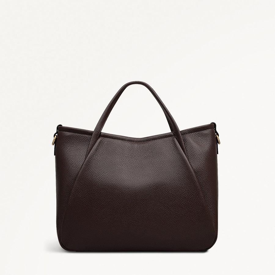 Eastney Street Leather Medium Ziptop Grab Bag in Dark Oak - 111912