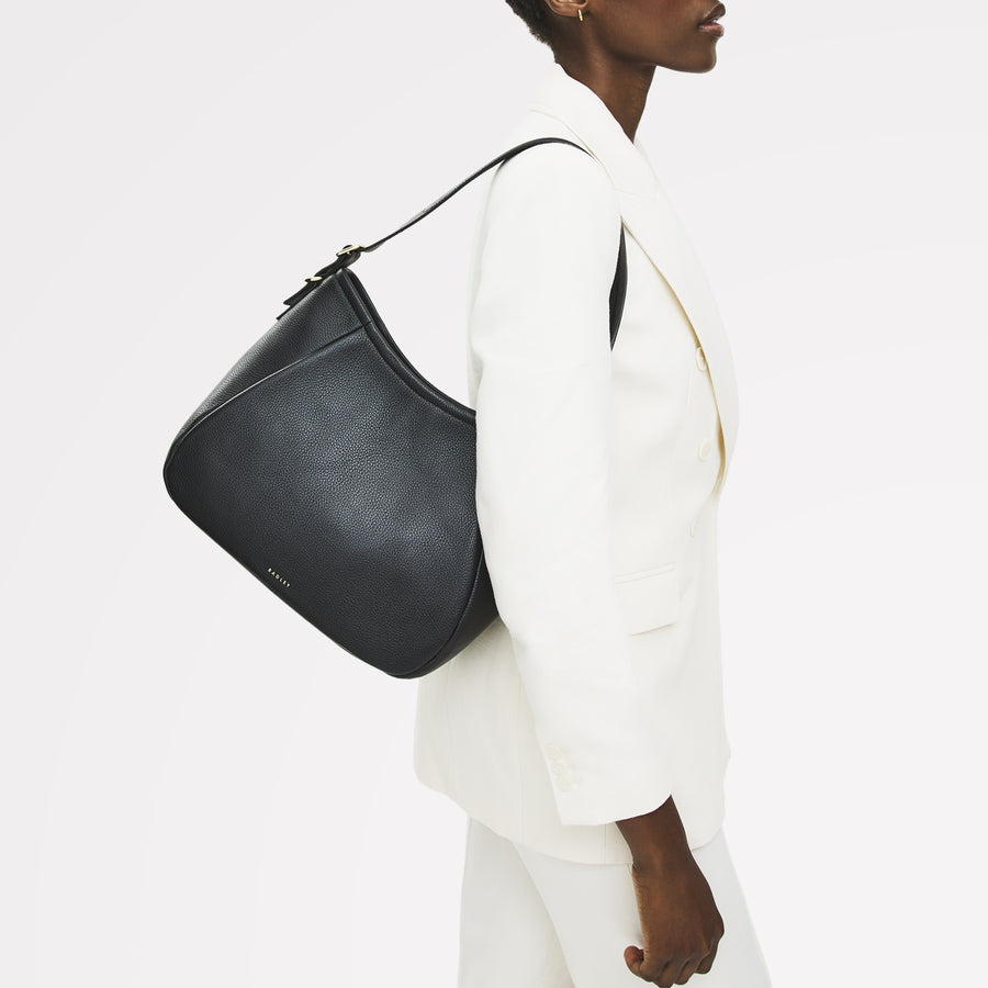 Eastney Street Leather Medium Ziptop Shoulder Bag in Black - 111922