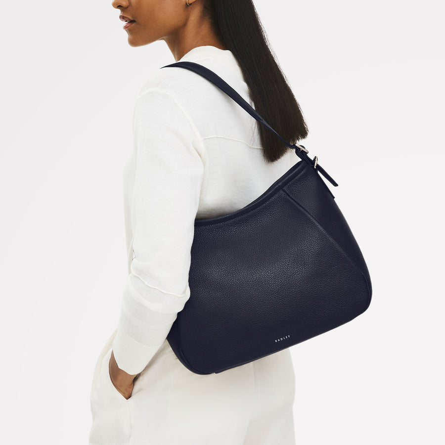 Eastney Street Leather Medium Ziptop Shoulder Bag in Ink - 111923