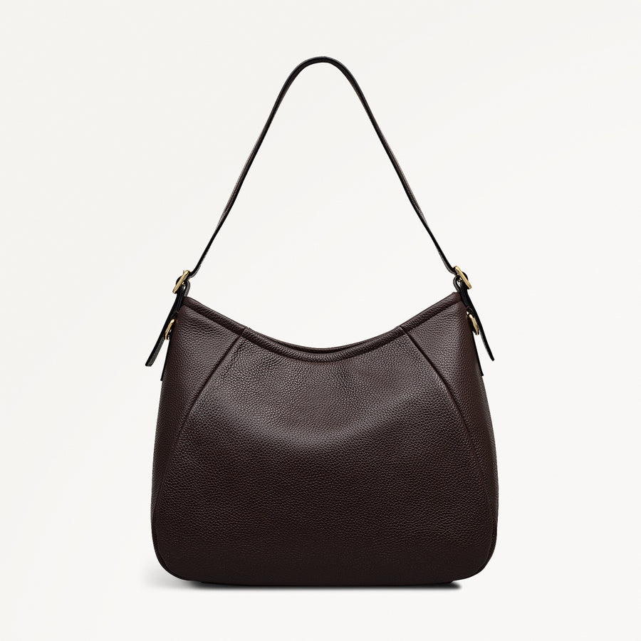 Eastney Street Leather Medium Ziptop Shoulder Bag in Dark Oak - 111924