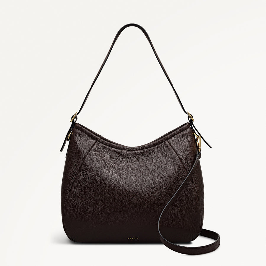 Eastney Street Leather Medium Ziptop Shoulder Bag in Dark Oak - 111924