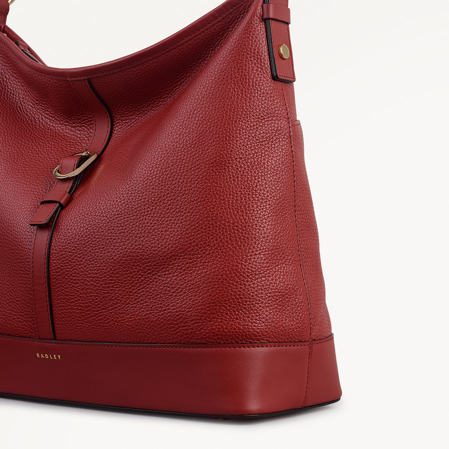 Ebury Leather Medium Ziptop Shoulder Bag in Claret - 111928