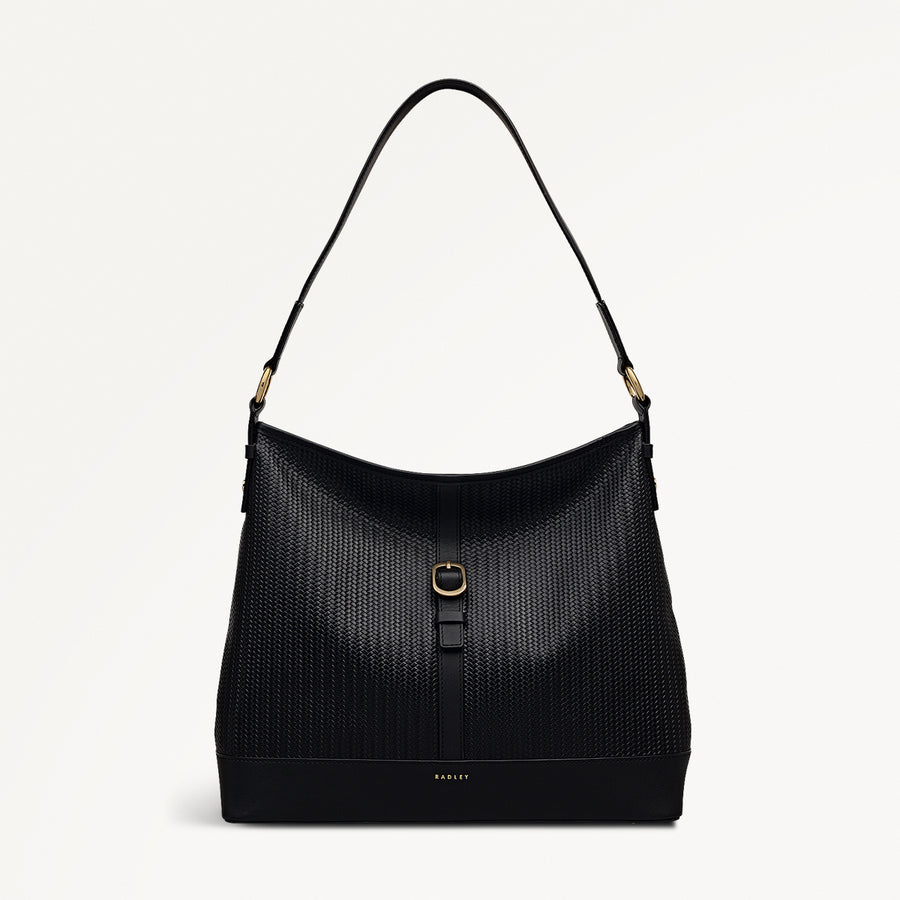 Ebury Leather Medium Ziptop Shoulder Bag in Black - 111929