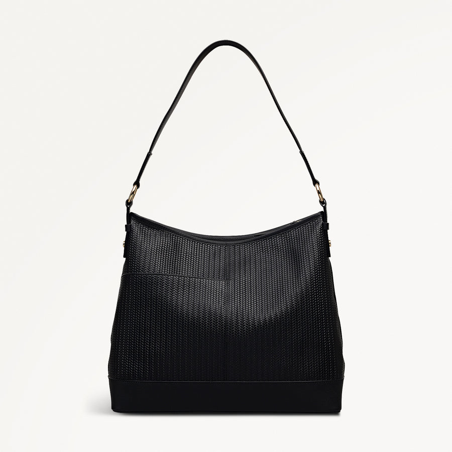 Ebury Leather Medium Ziptop Shoulder Bag in Black - 111929