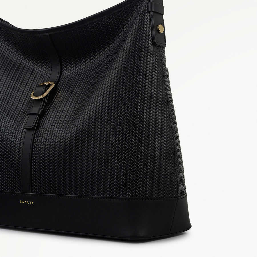 Ebury Leather Medium Ziptop Shoulder Bag in Black - 111929