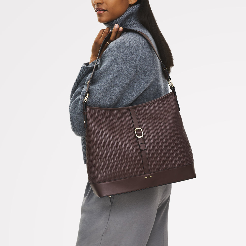 Ebury Leather Medium Ziptop Shoulder Bag in Mahogany - 111930