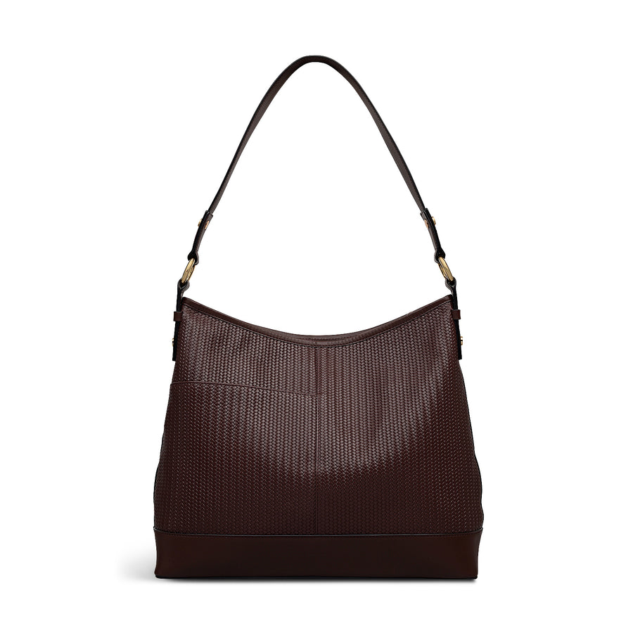 Ebury Leather Medium Ziptop Shoulder Bag in Mahogany - 111930