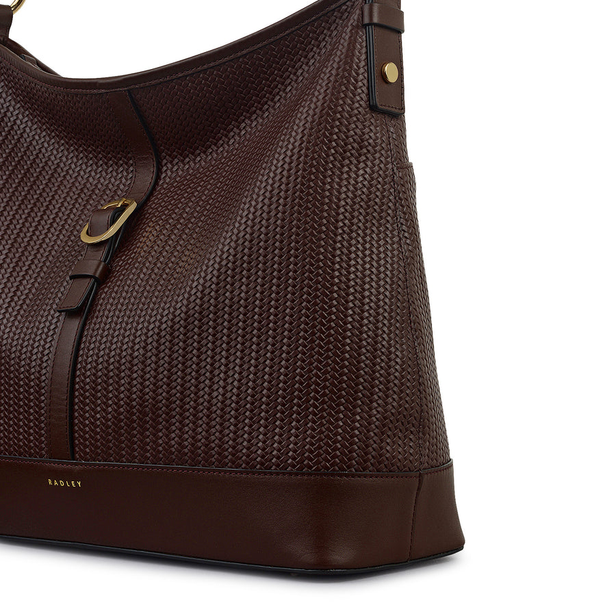 Ebury Leather Medium Ziptop Shoulder Bag in Mahogany - 111930