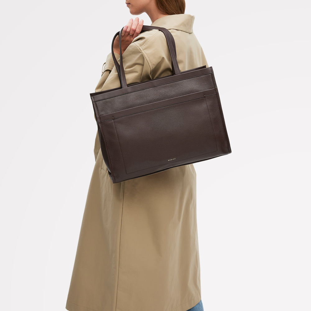 Alba Place Leather Large Ziptop Workbag Bag in Dark Oak - 111932