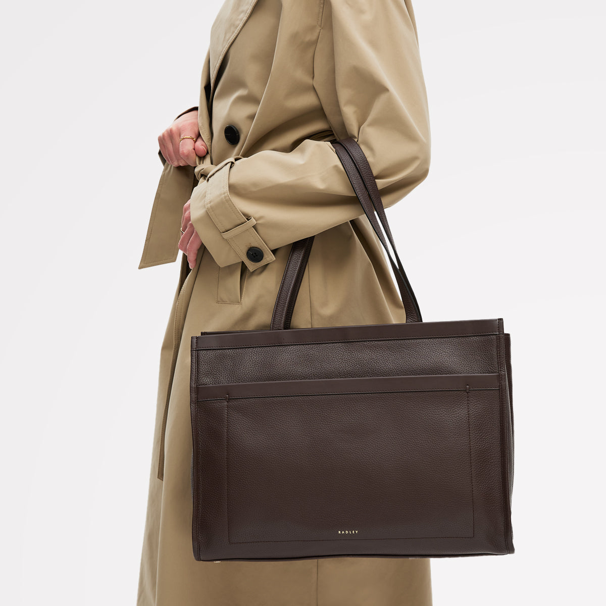 Alba Place Leather Large Ziptop Workbag Bag in Dark Oak - 111932