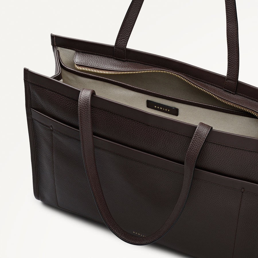 Alba Place Leather Large Ziptop Workbag Bag in Dark Oak - 111932