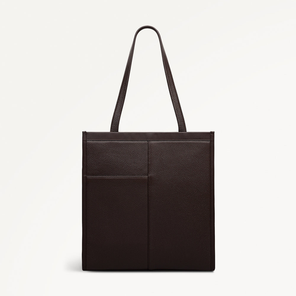 Alba Place Leather Medium Ziptop Tote Bag in Dark Oak - 111938