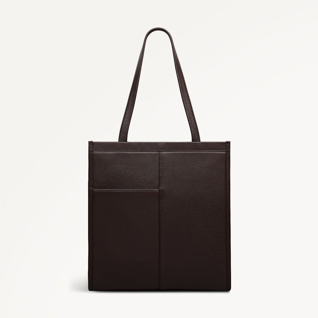 Alba Place Leather Medium Ziptop Tote Bag in Dark Oak - 111938