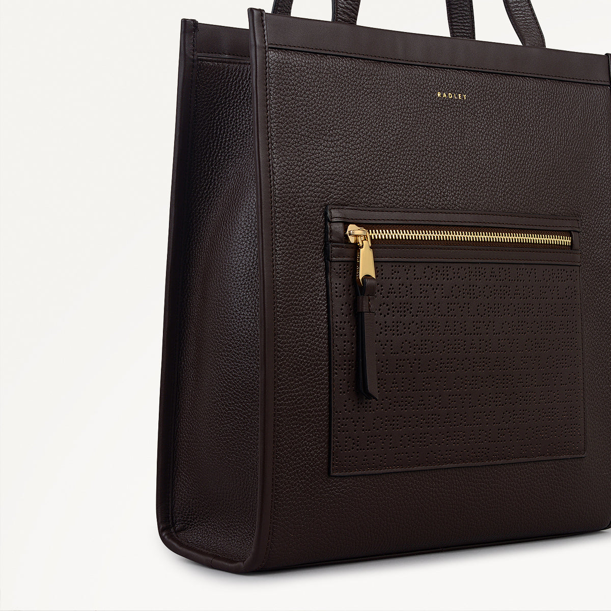 Alba Place Leather Medium Ziptop Tote Bag in Dark Oak - 111938