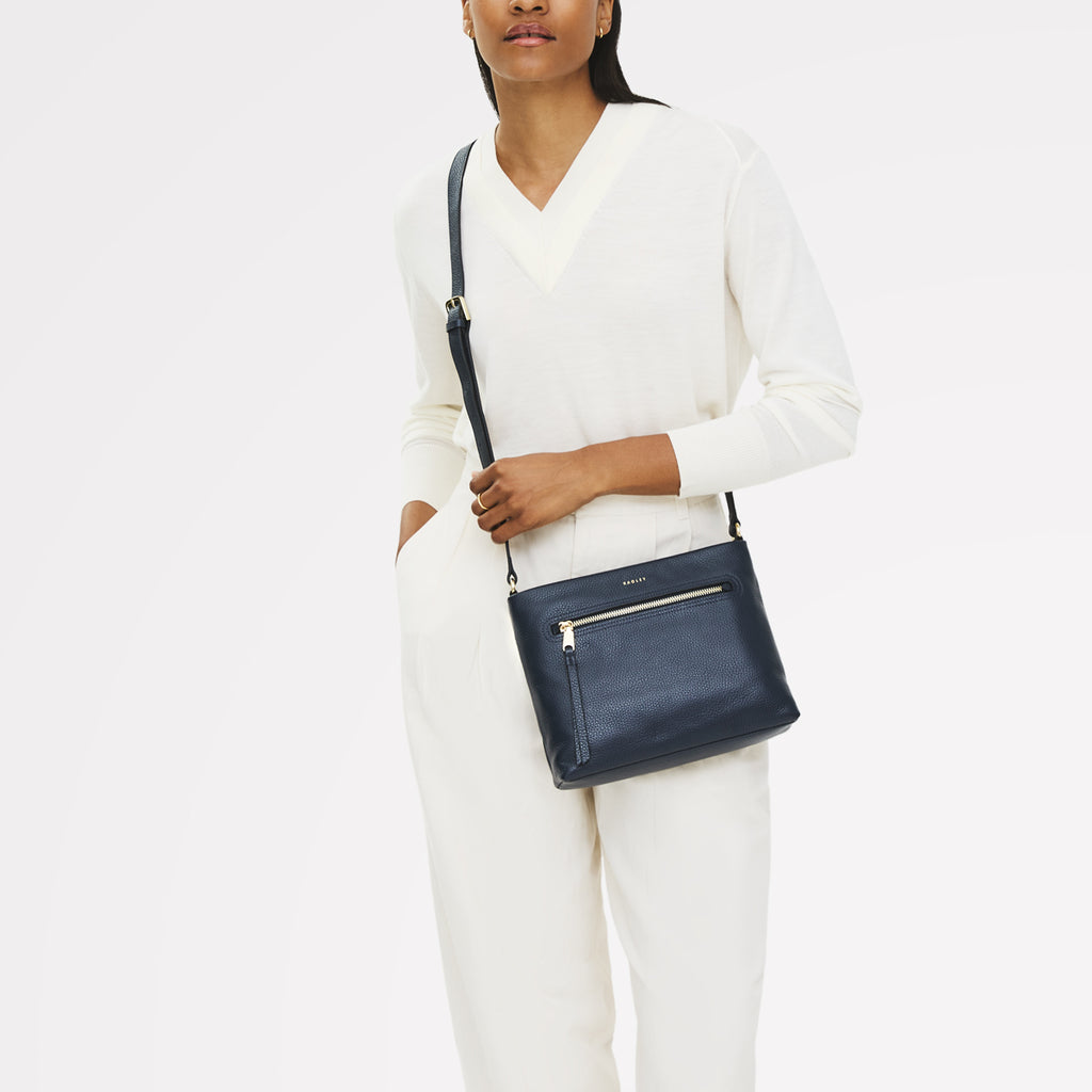 Pickwick Leather Small Ziptop Cross Body Bag in Ink - 111940