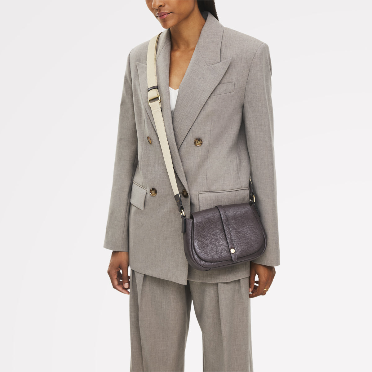 Lulworth Road Leather Mini Flapover Cross Body Bag in Thunder - 111948